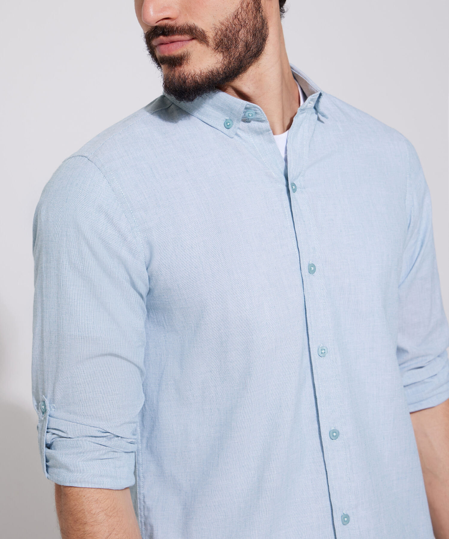 Camisa Manga Larga Textura Cuello Camisero
