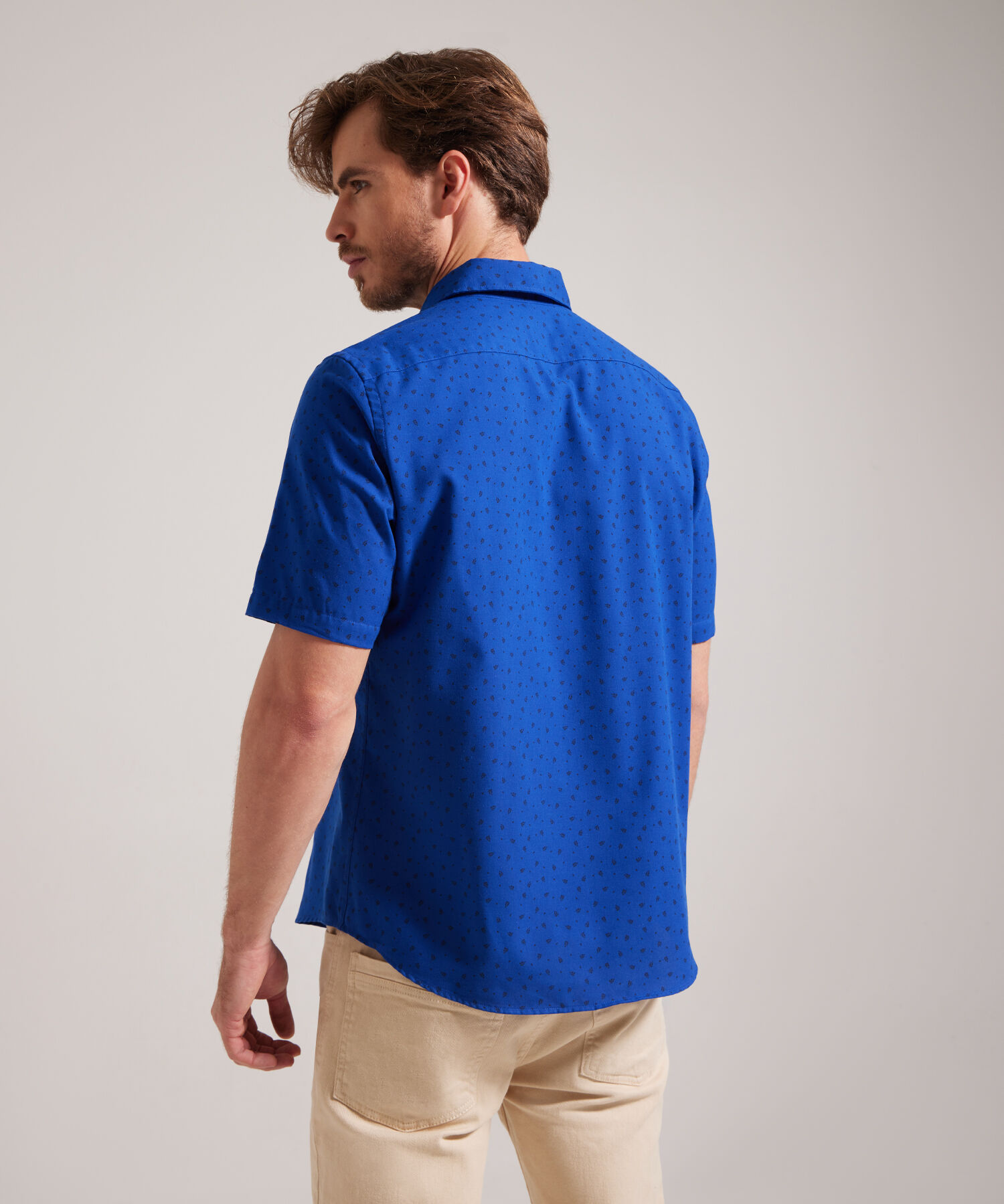 Camisa Manga Corta Estampada Miniprint, Silueta Regular Fit Con Bolsillo