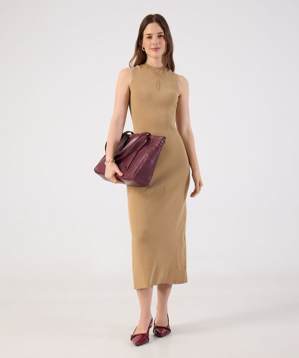 Vestido Para Mujer Midi Acanalado Sin Mangas B&aacute;sico image number null