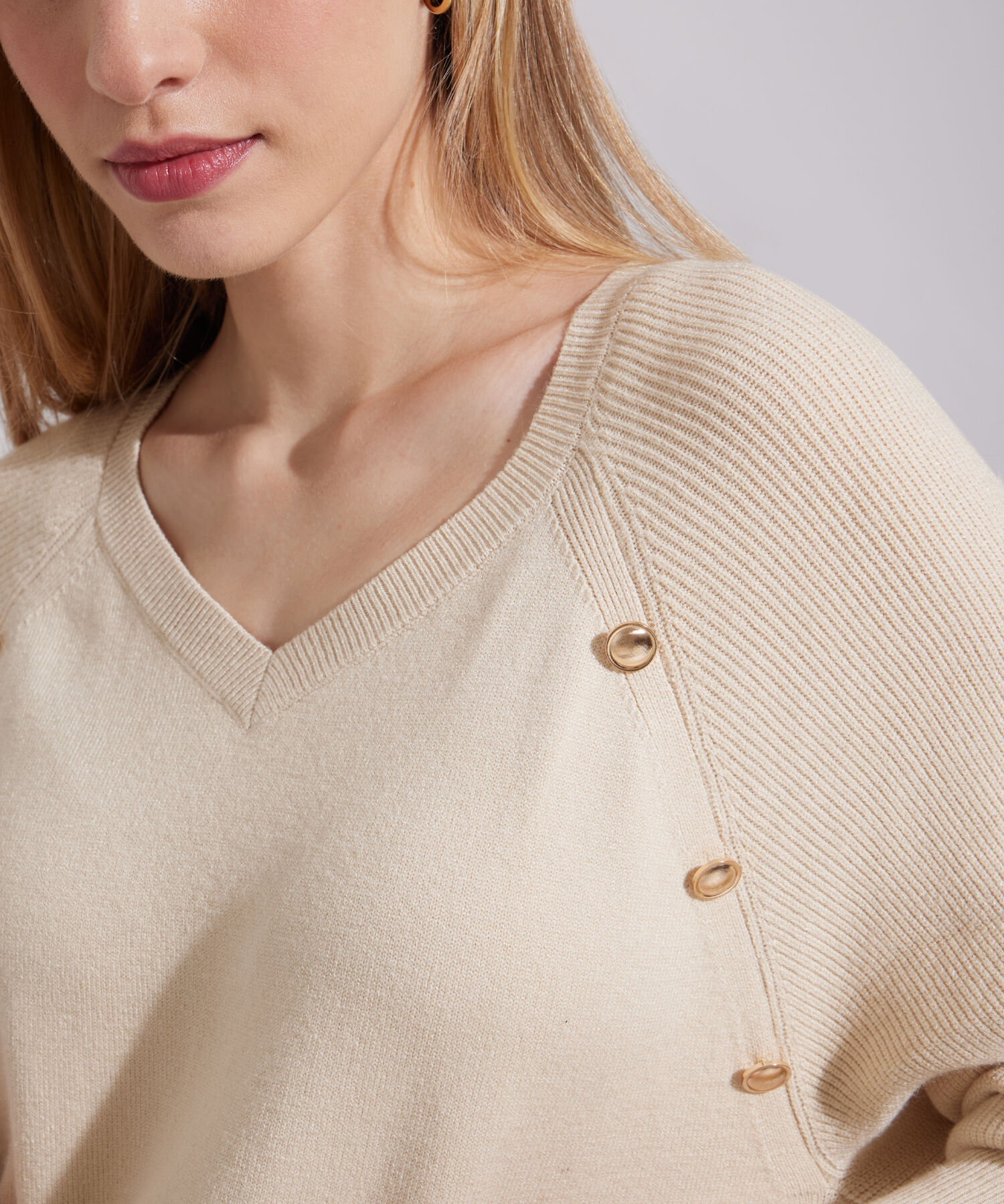 Saco Manga Larga Cuello V Con Botones