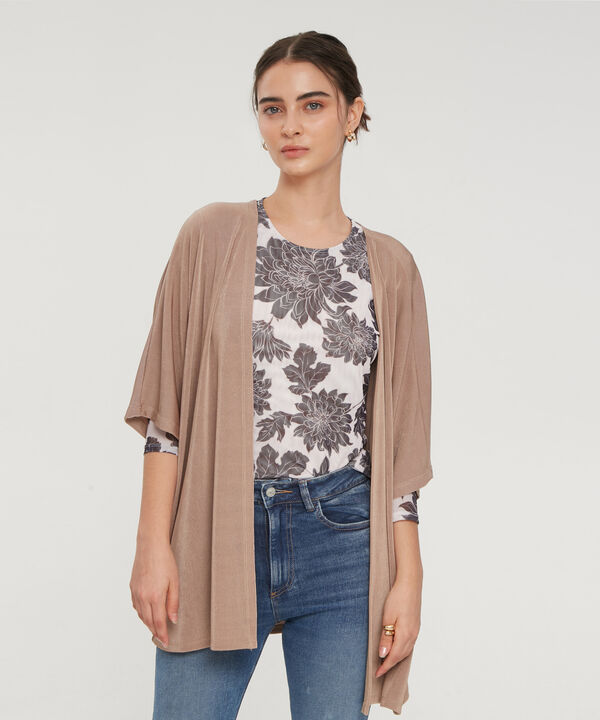 Saco Wrap Unicolor Textura, Manga Rodada Con Silueta Fluida, Trópico Floral