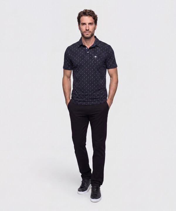 Polo Estampada, Cuello Maquina Duro Con Bolsillo, Silueta Regular Fit Blanco
