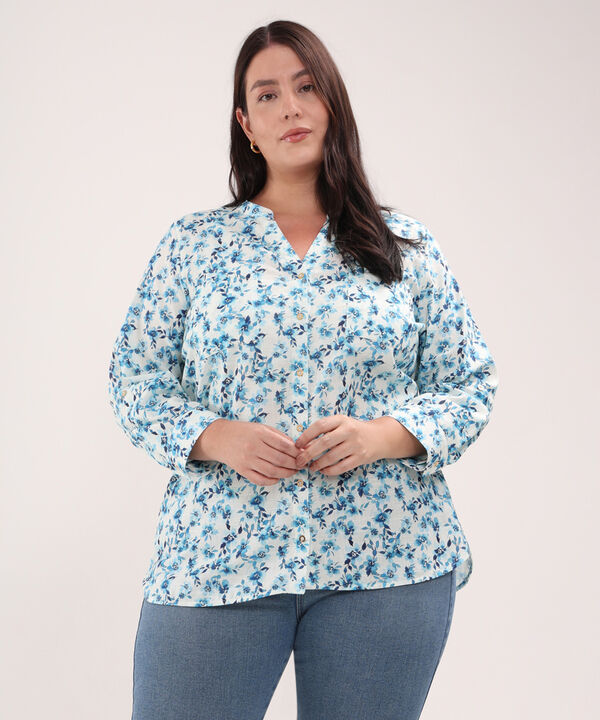 Blusa Estampada En Lino Manga 3/4 Cuello Nerú image number null