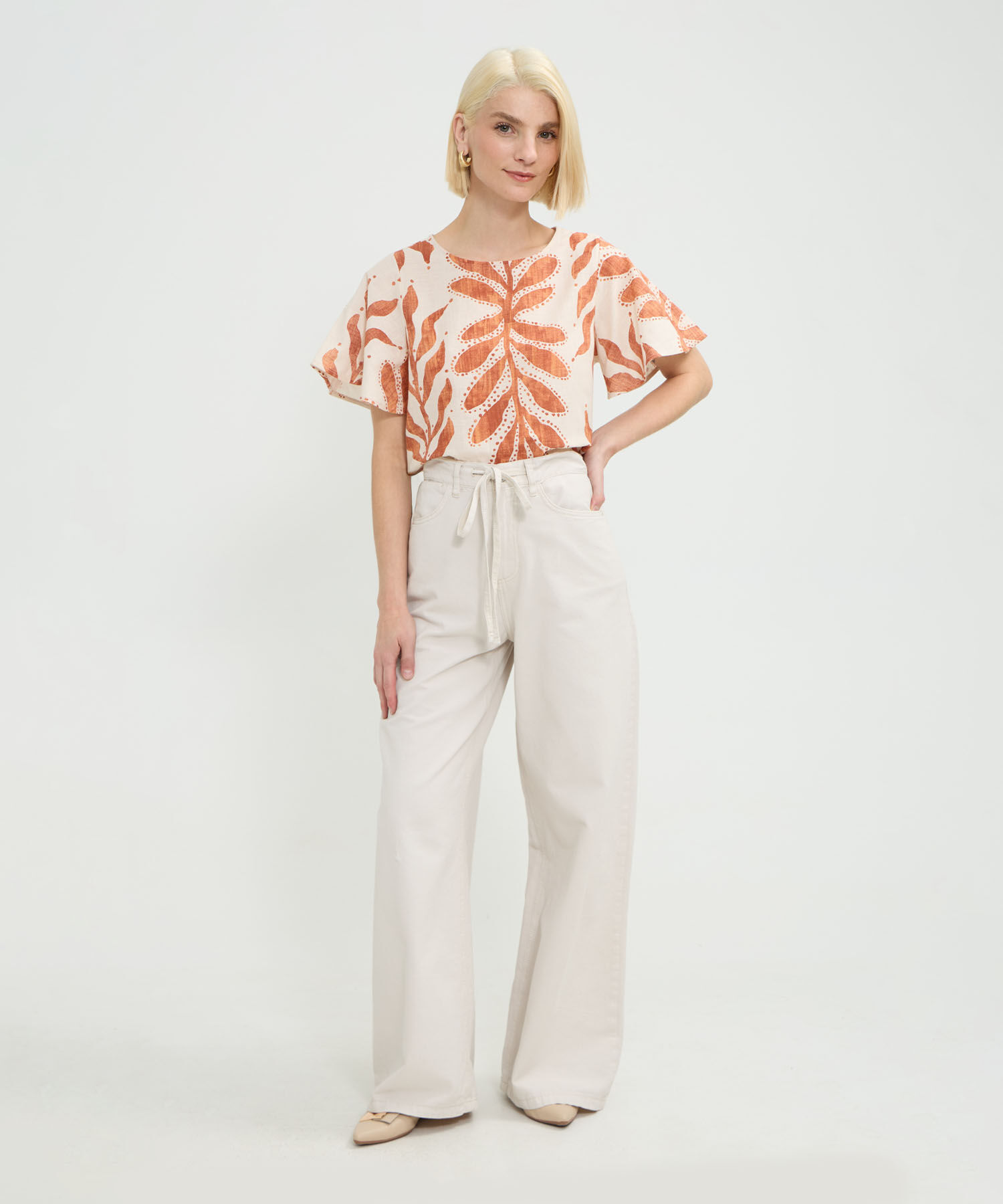 Blusa Manga Corta Acampanada Estampada