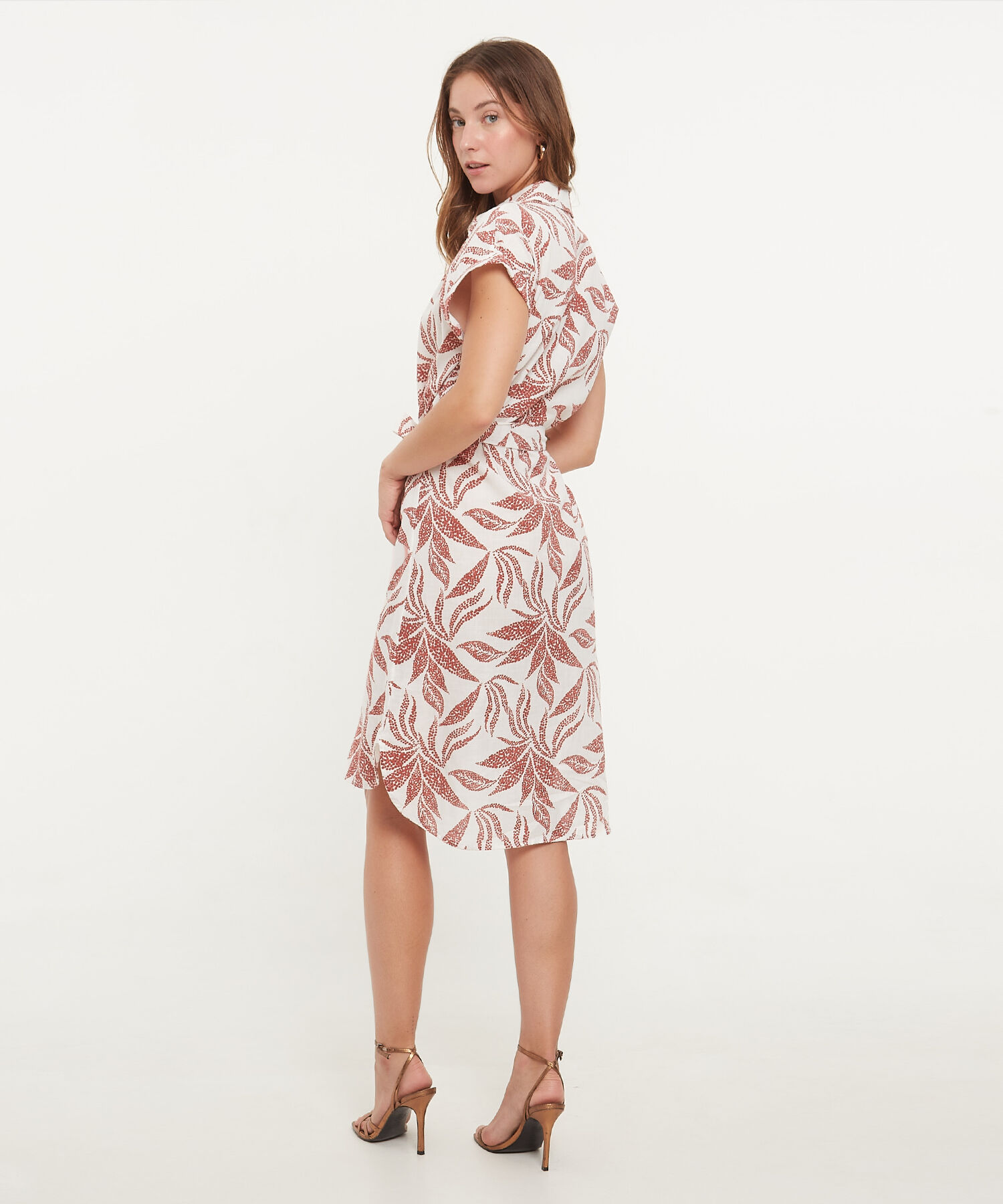 Vestido Camisero En Lino Estampado