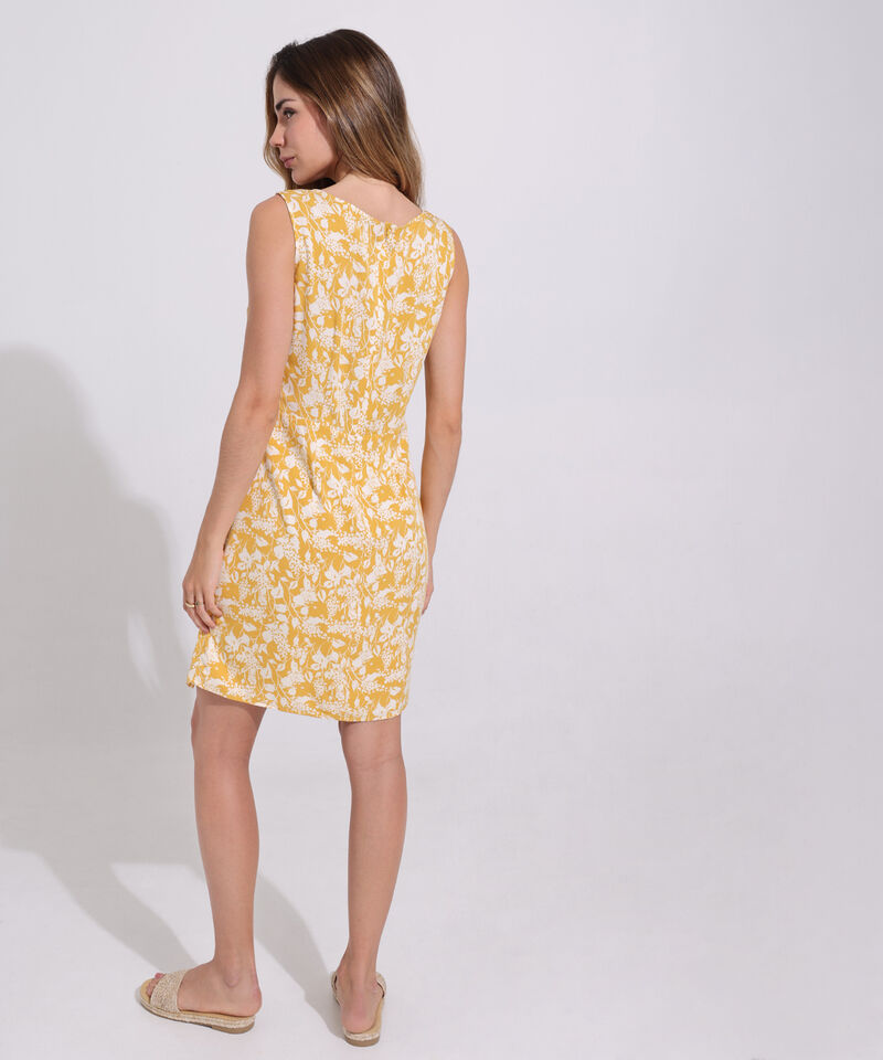 Vestido Estampado, Manga Sisa Con Cuello Redondo Y Corte En Cintura
