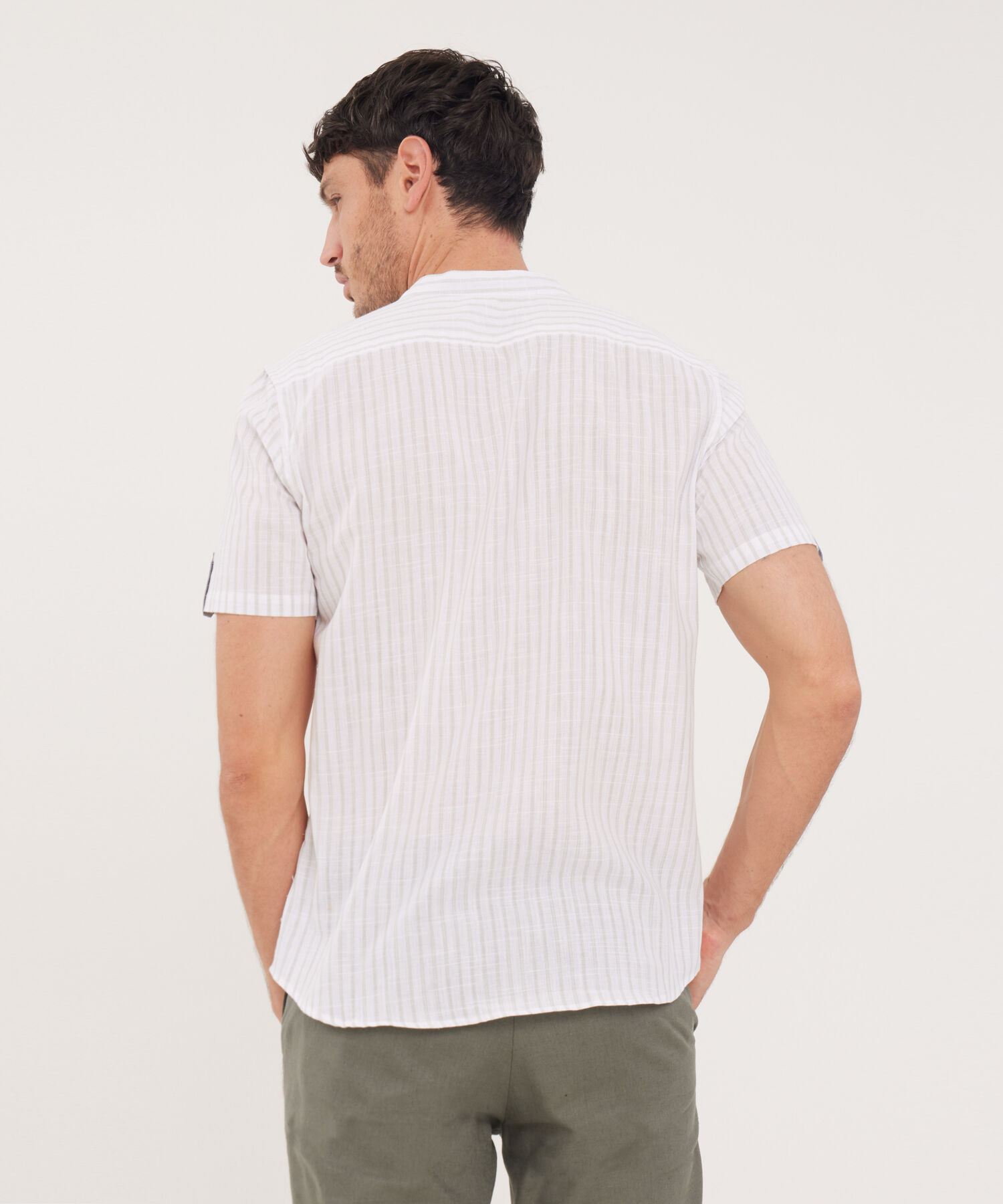 Camisa Cuello Neru Preteñida A Rayas Manga Corta
