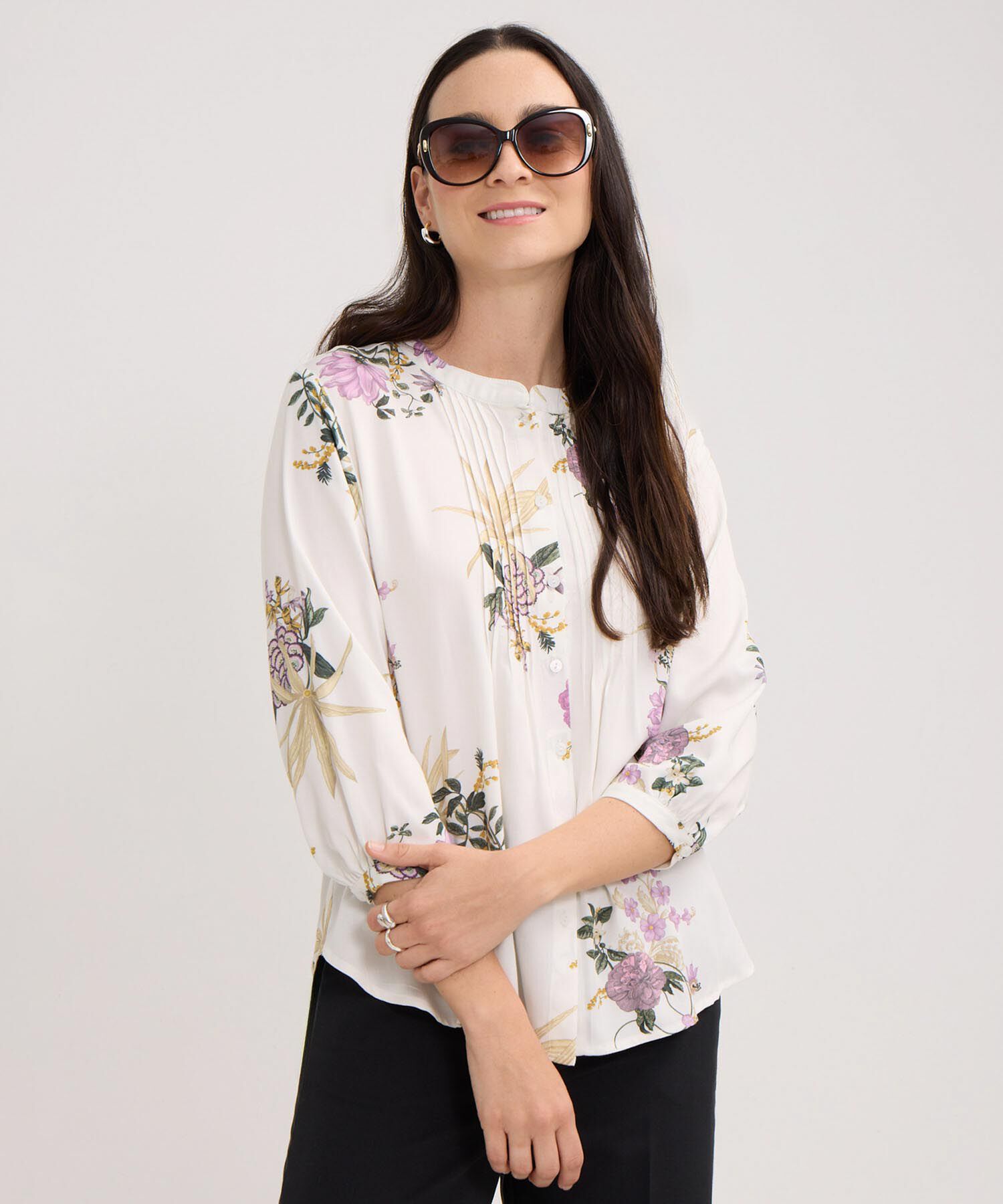Blusa Con Alforzas Estampada Manga 3/4