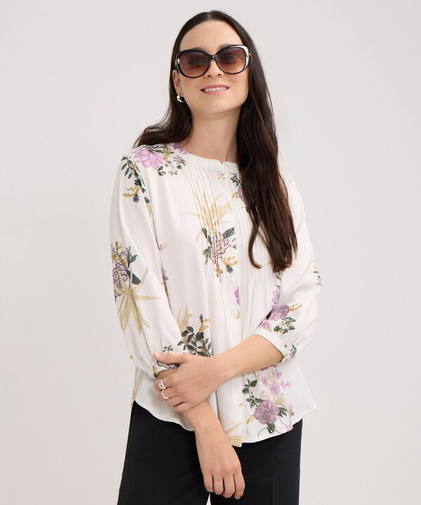 Blusa Con Alforzas Estampada Manga 3/4