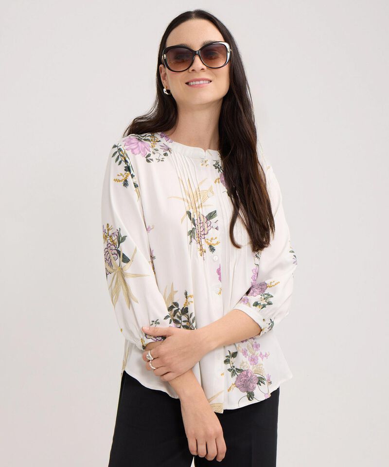 Blusa Con Alforzas Estampada Manga 3/4