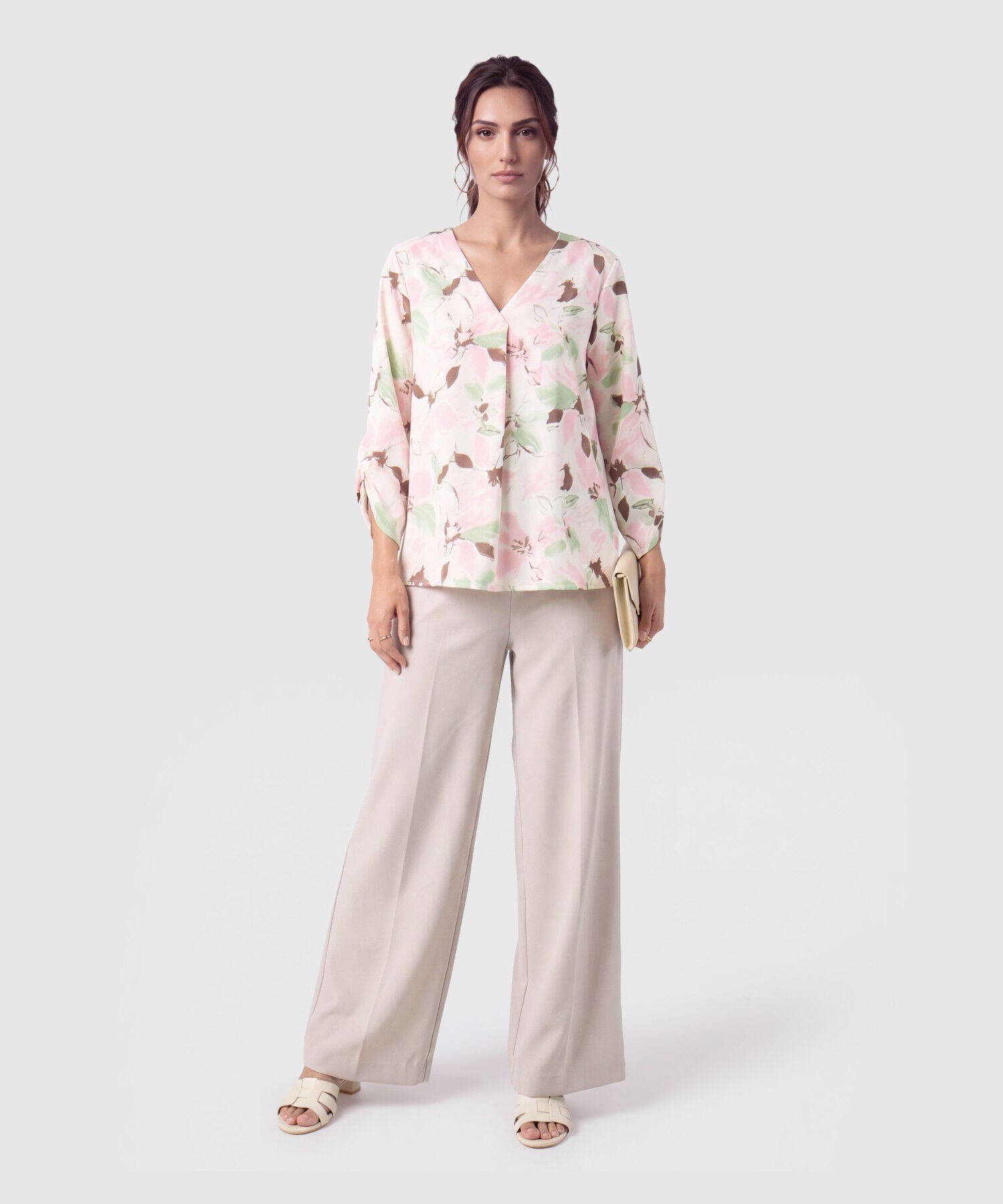 Blusa Escote V Manga 3/4 Para Mujer