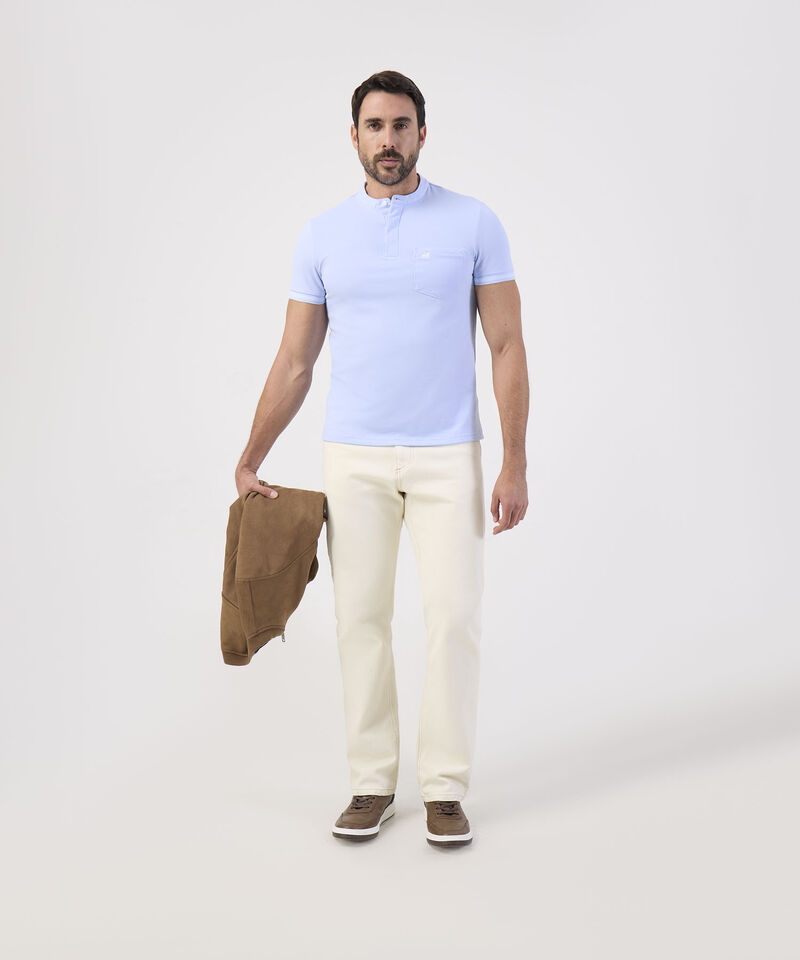 Polo Slim Fit Cuello Mao y Bolsillo Para Hombre