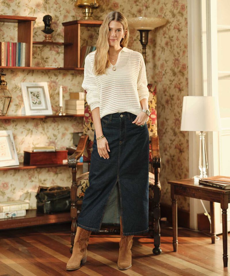 Falda Denim Midi Con Abertura Frontal