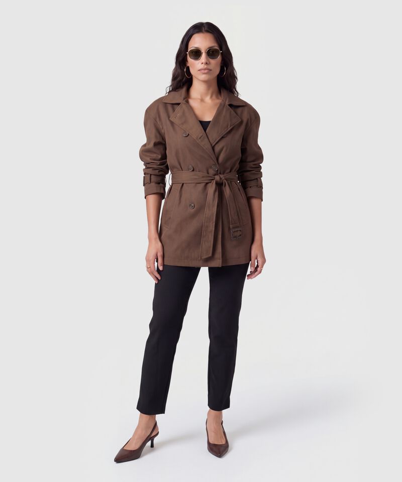Chaqueta Cruzada Con Cintur&oacute;n Para Mujer