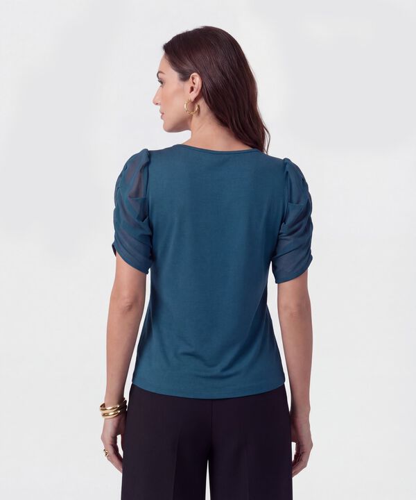 Camiseta Manga Globo En Tul Para Mujer