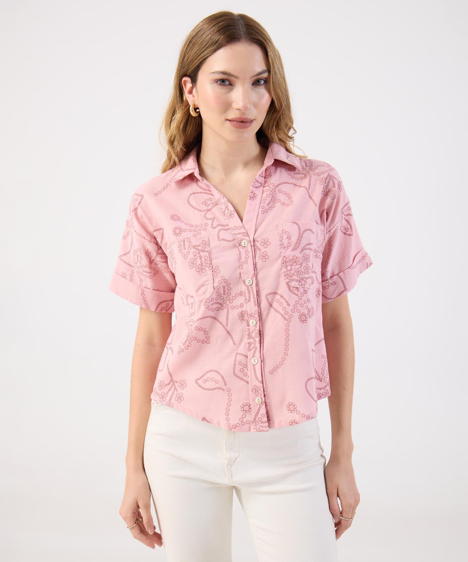 Blusa Rosa con Estampado Delicado