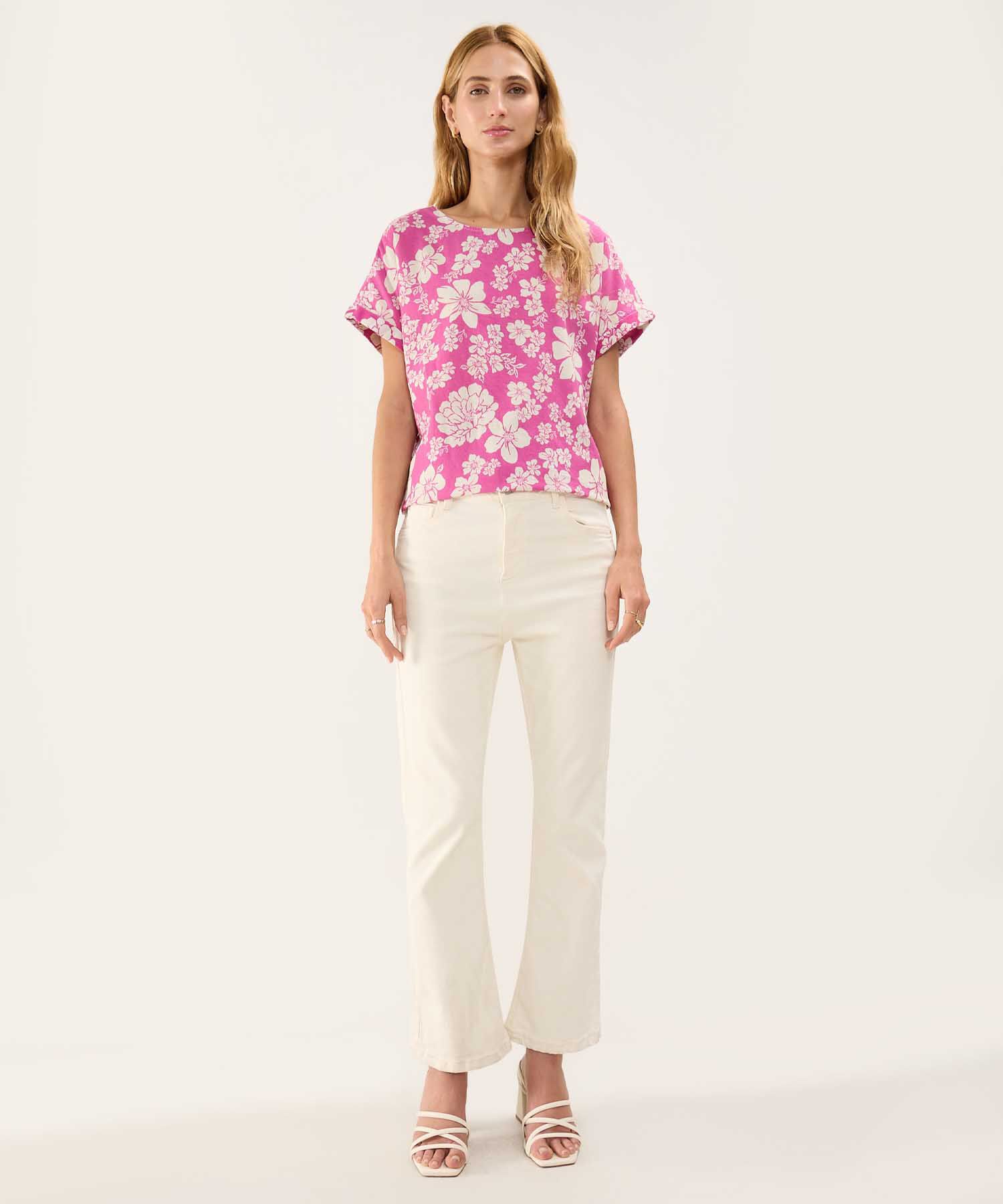 Blusa Estampada en Efecto Lino