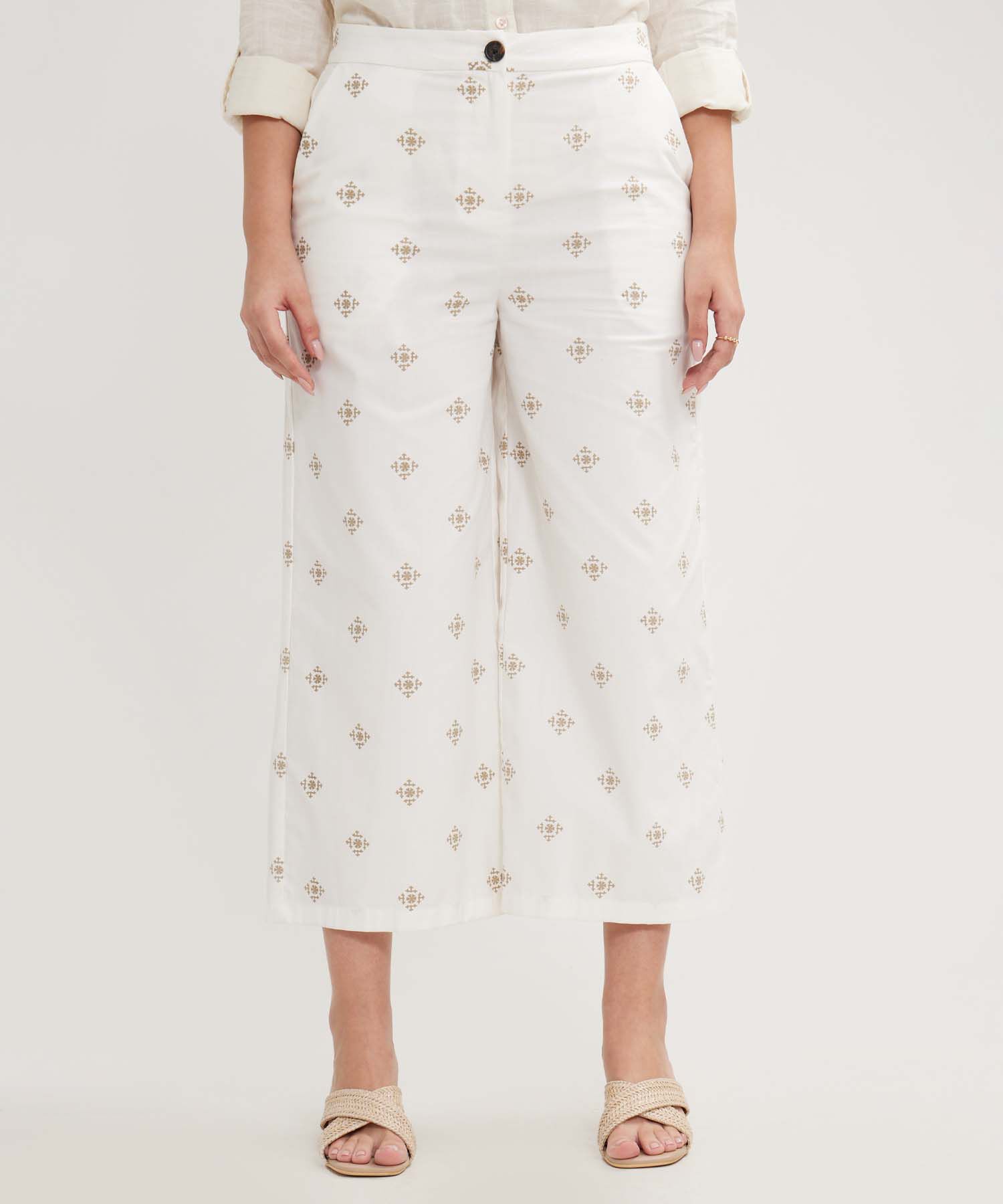 Pantalón Culotte Estampado Con Bolsillos Laterales