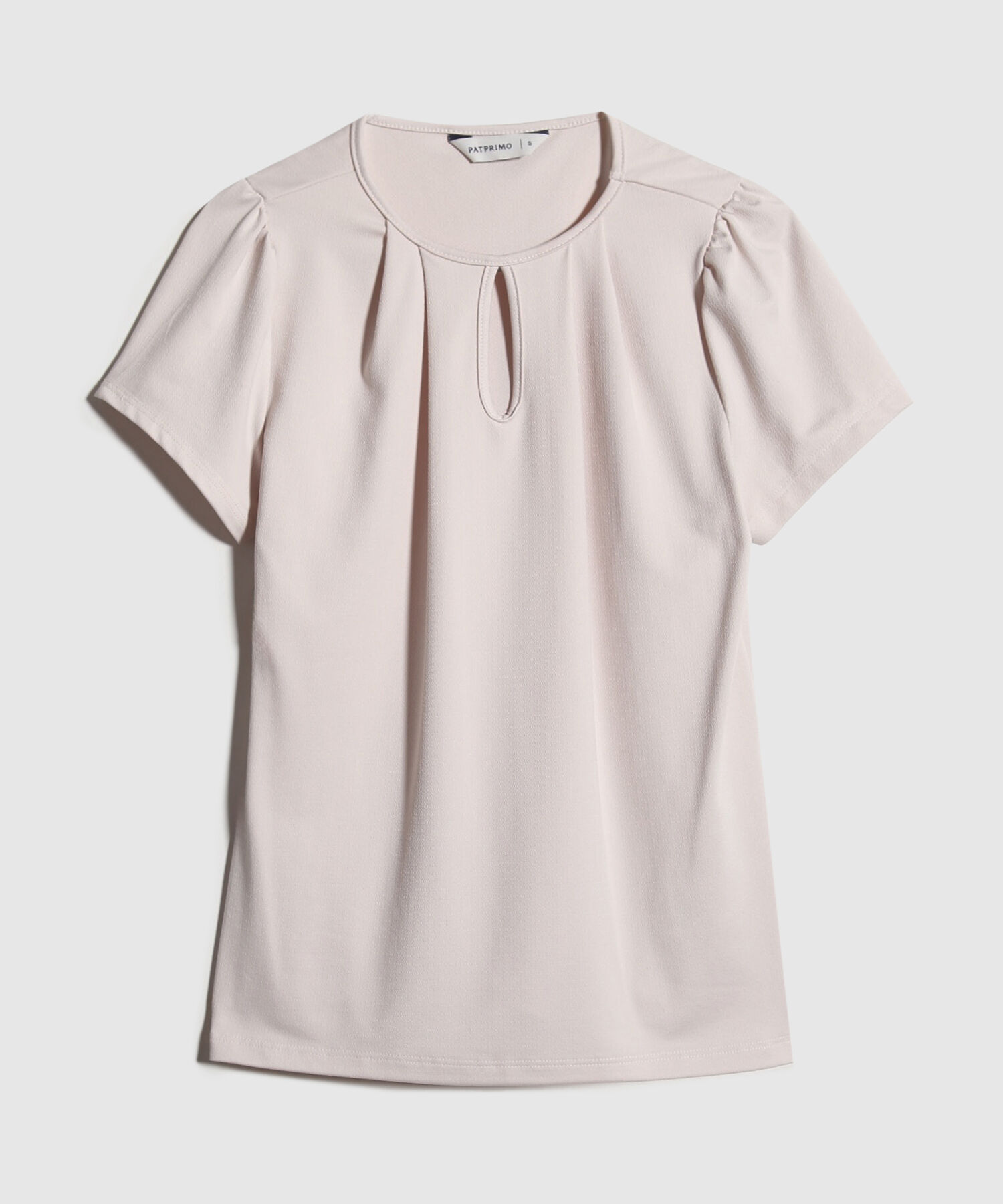 Camiseta Unicolor, Manga Corta Con Recogido Y Escote Con Abertura Ojal