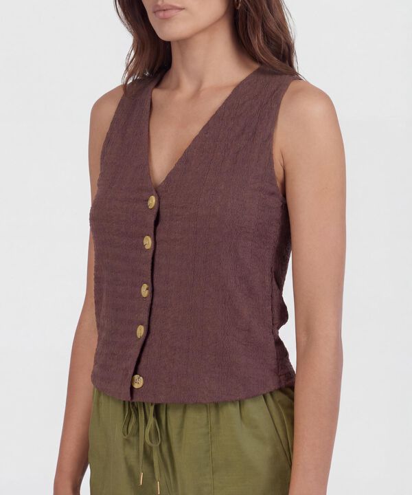 Chaleco Texturizado con Botones de Contraste para Mujer