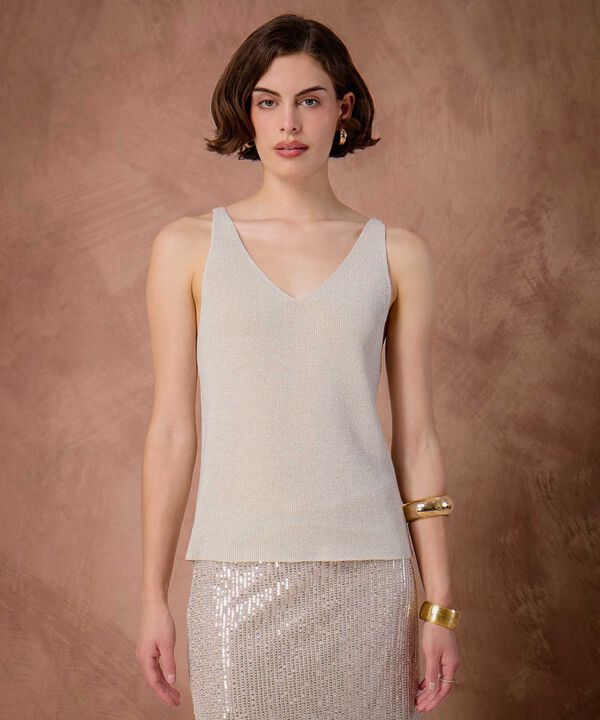 Top De Punto Acanalado Cuello V Mujer image number null