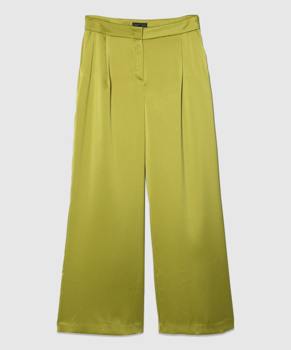Pantalón Fluido En Satín Unicolor