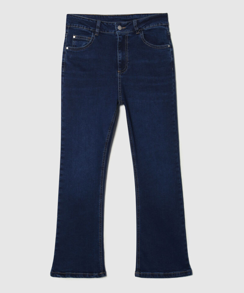 Jean Cropped Flare Tono Azul Oscuro