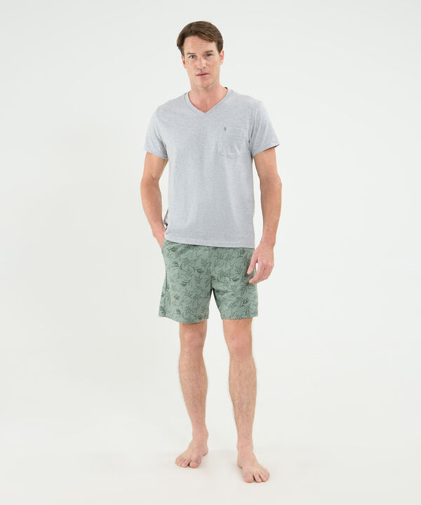Conjunto De Pijama Camiseta Cuello V Manga Corta Con Pataloneta En Punto Para Hombre image number null