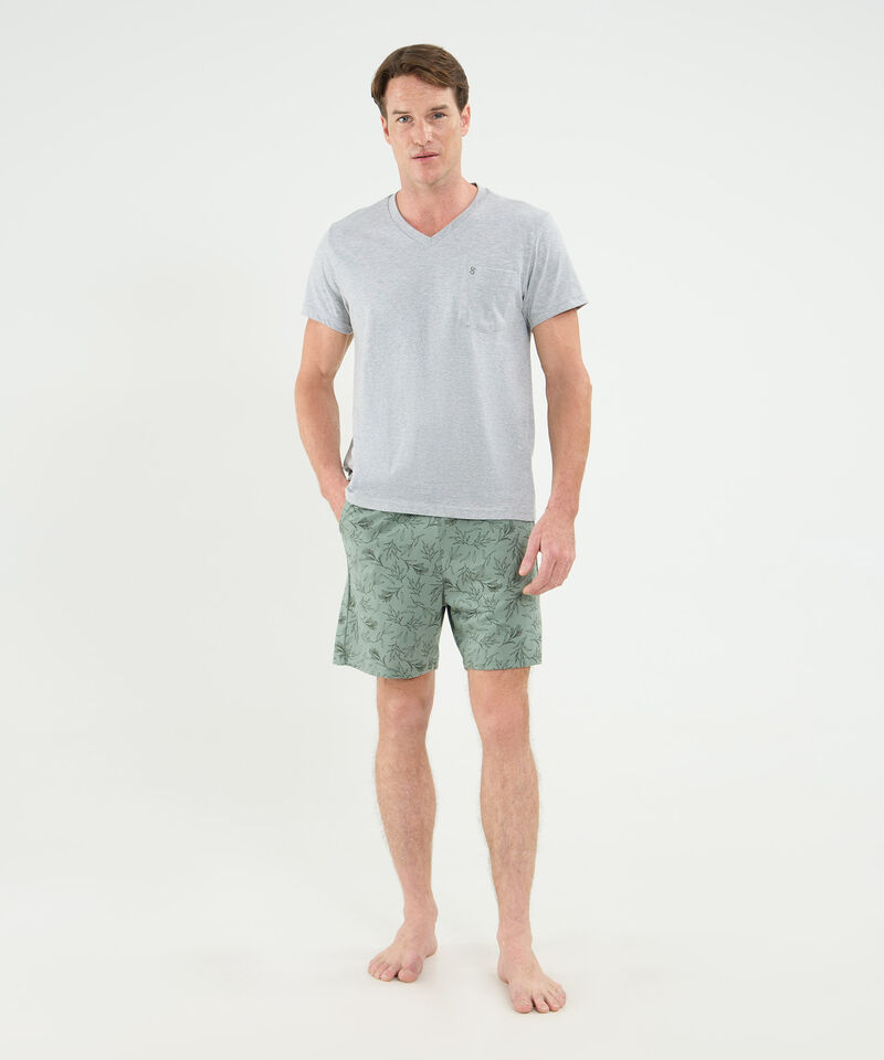 Conjunto De Pijama Camiseta Cuello V Manga Corta Con Pataloneta En Punto Para Hombre