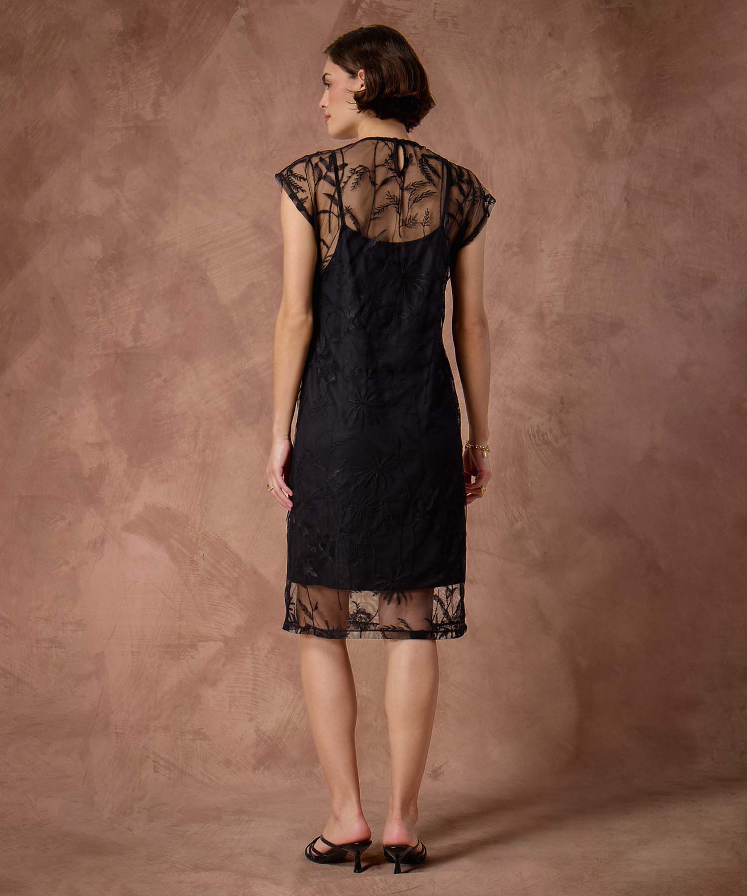 Vestido Corto Mujer Encaje Bordado Transparente