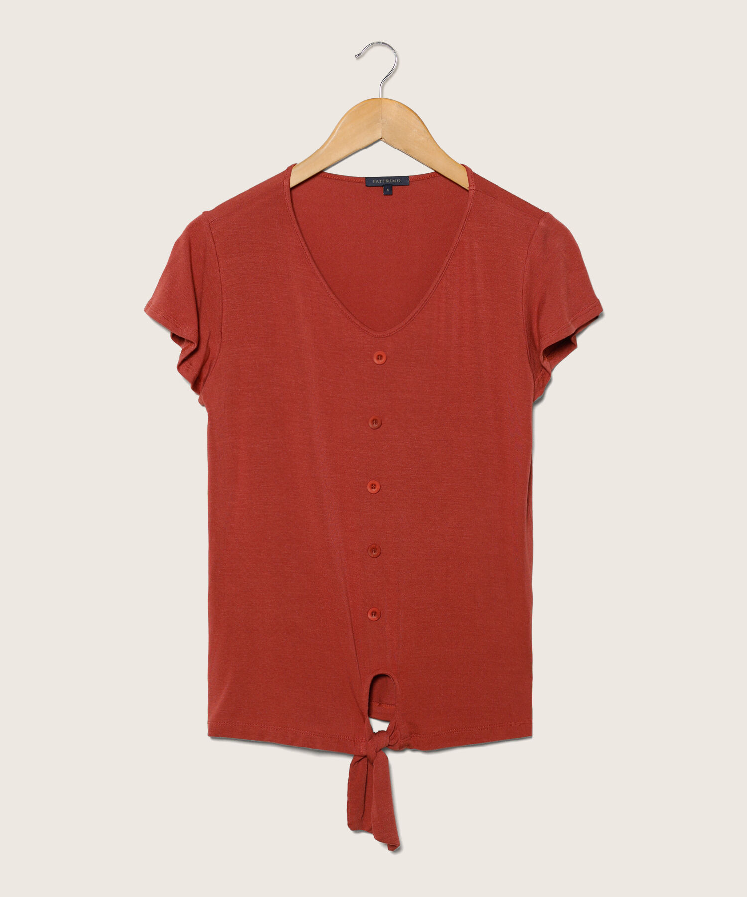 Camiseta Cuello V, Manga Volada Anudado En Frente, Línea Moda Verona
