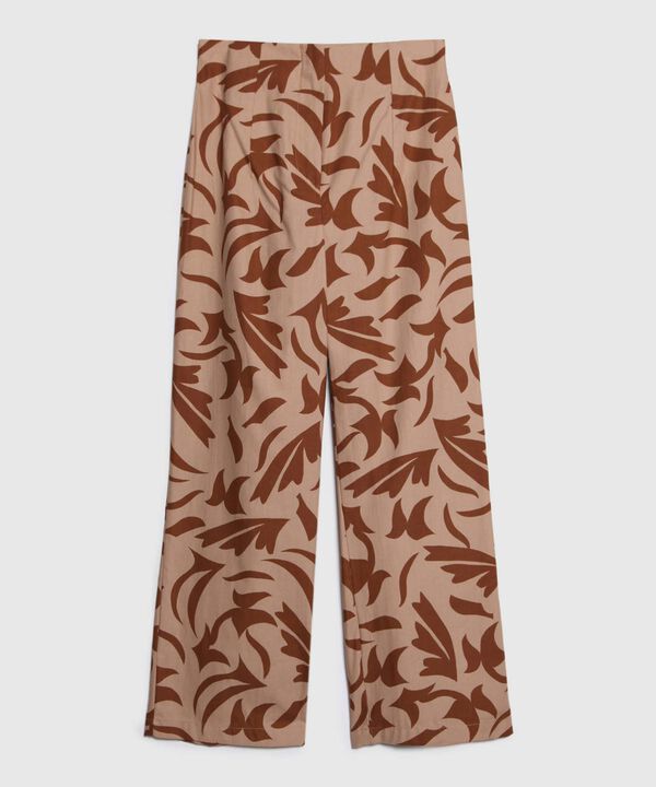 Pantalón Estampado Tiro Alto Con Pretina Resortada En Centro Posterior, Trópico Floral