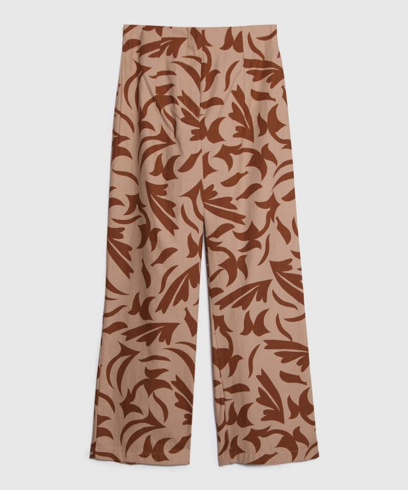 Pantalón Estampado Tiro Alto Con Pretina Resortada En Centro Posterior, Trópico Floral