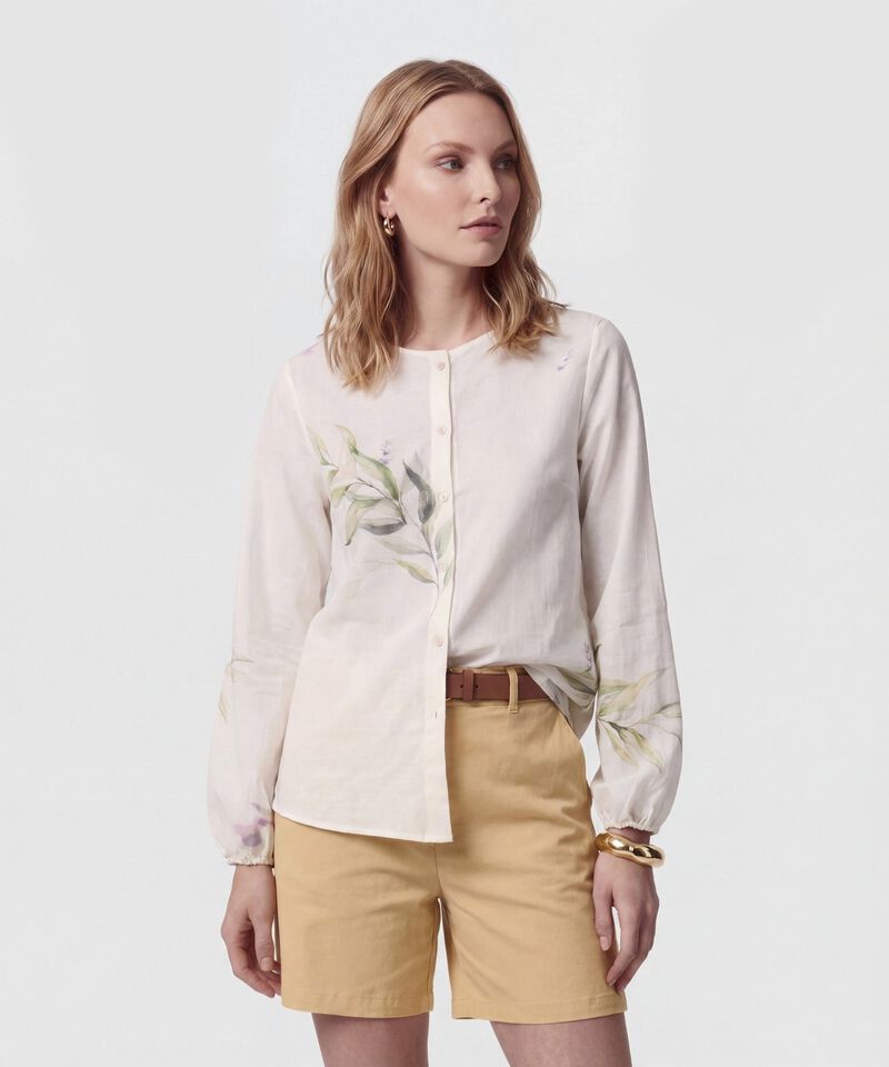 Blusa Con Cuello Redondo Y Manga Larga Mujer