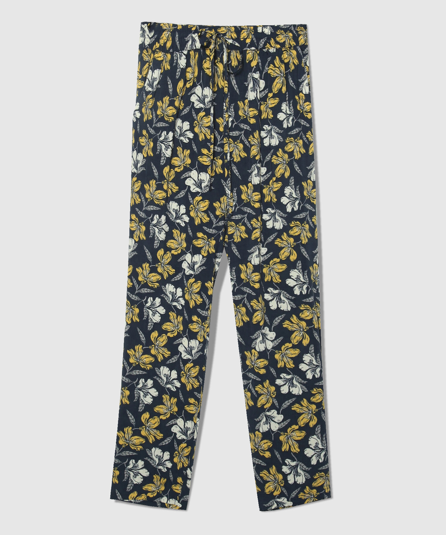 Pantalón Estampado Con Elástico En Cintura, Bolsillos Laterales Y Anudado Decorativo, Líneas