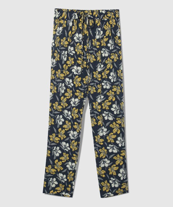 Pantalón Estampado Con Elástico En Cintura, Bolsillos Laterales Y Anudado Decorativo, Líneas