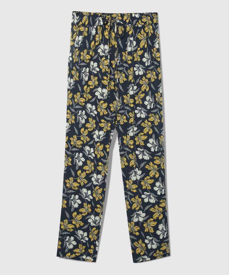 Pantalón Estampado Con Elástico En Cintura, Bolsillos Laterales Y Anudado Decorativo, Líneas