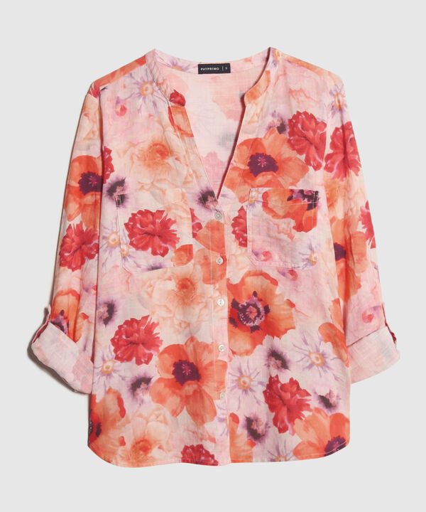 Blusa Manga Larga Estampada En Lino