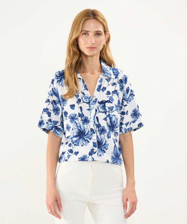 Camisa Estampada en Efecto Lino image number null