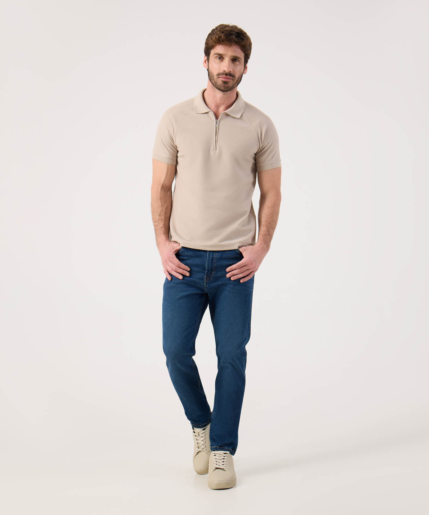 Polo Unicolor Con Cremallera 