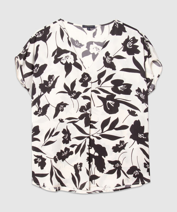 Blusa Manga Corta Rodada Con Escote En V Estampada