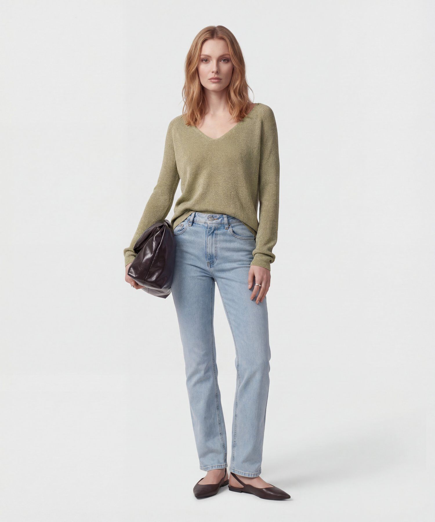 Saco De Punto Cuello En V Mujer