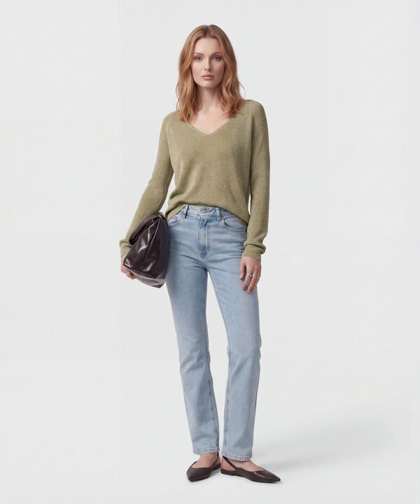 Saco De Punto Cuello En V Mujer