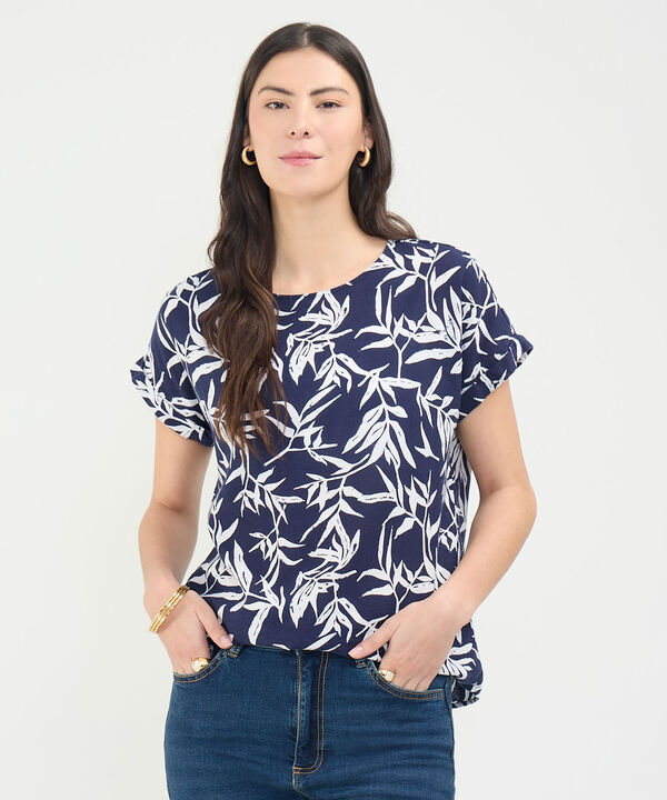 Blusa Estampada en Efecto Lino image number null