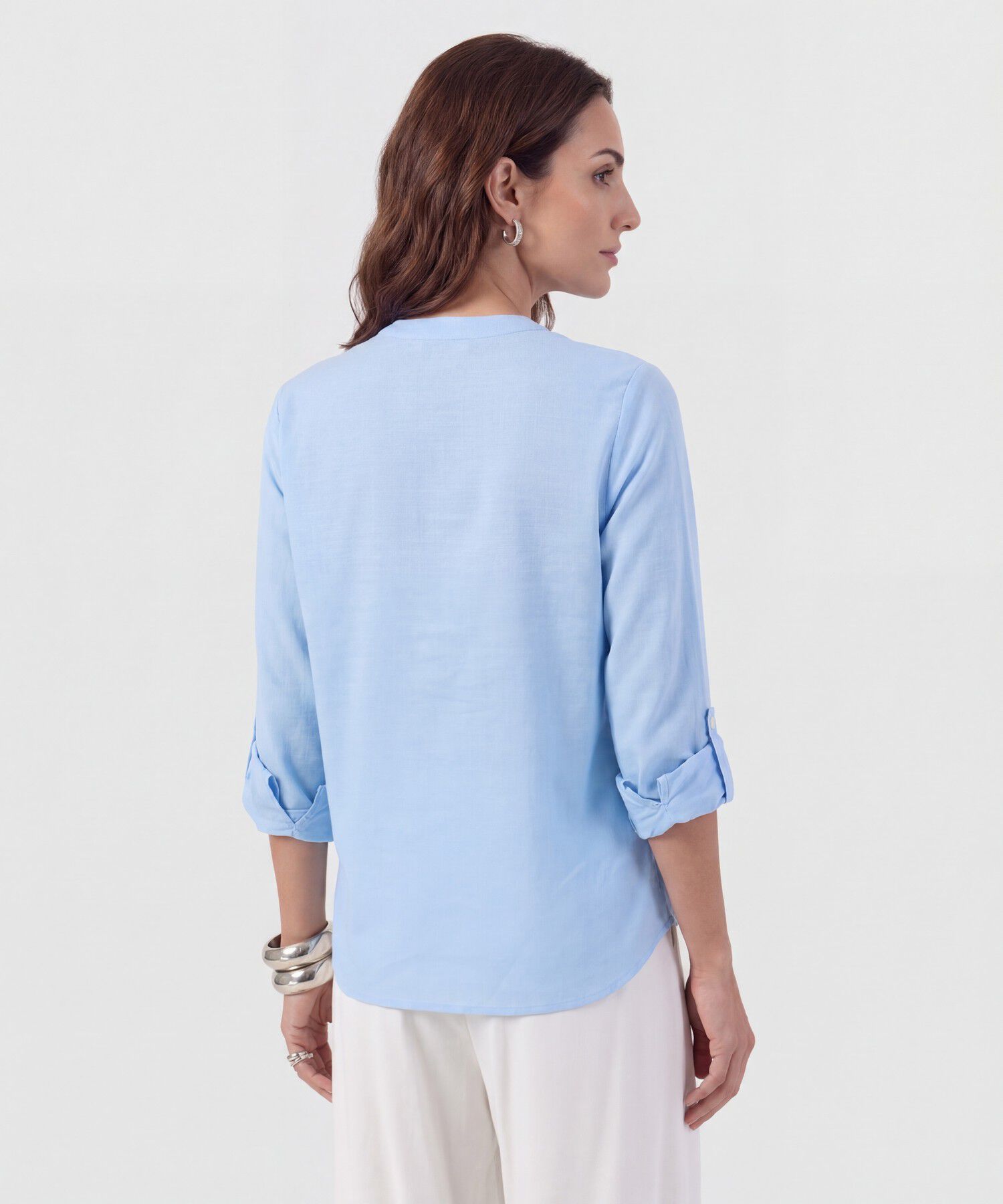 Blusa Unicolor De Manga Graduable Para Mujer