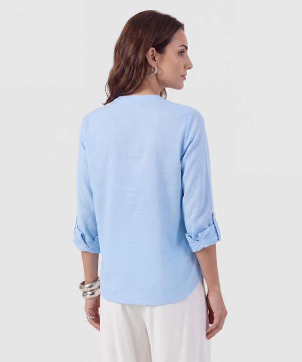 Blusa Unicolor De Manga Graduable Para Mujer