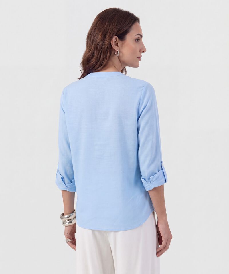 Blusa Unicolor De Manga Graduable Para Mujer