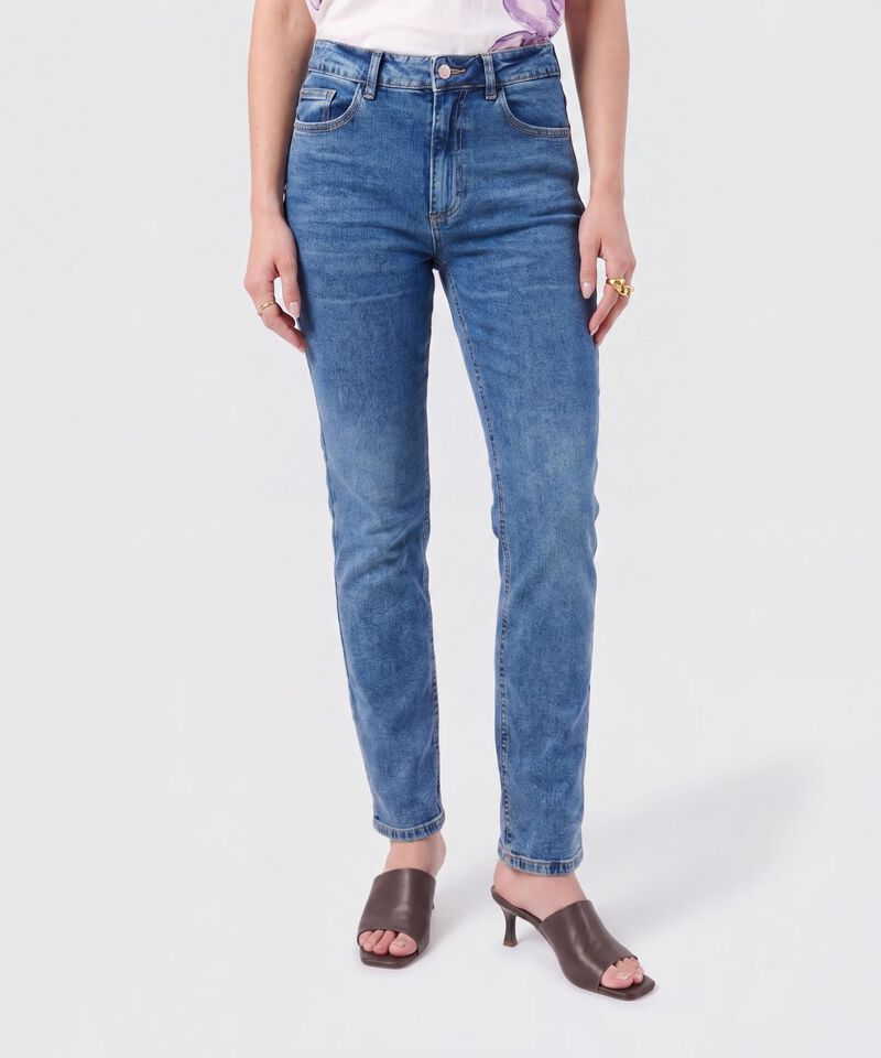 Jean Straight De Tiro Medio Para Mujer