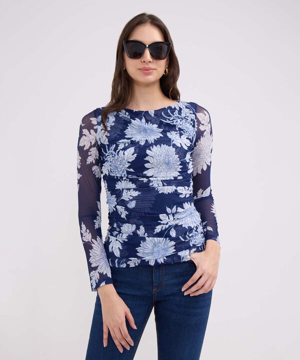Camiseta Manga 3/4 Estampada, Cuello Redondo