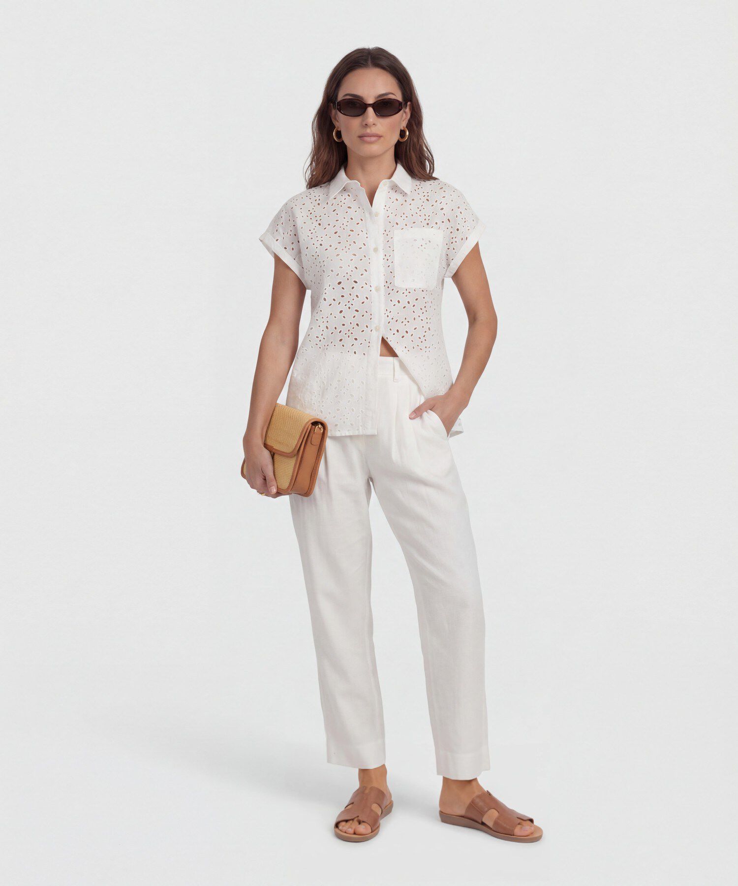 Camisa Manga Corta Con Bordado Para Mujer